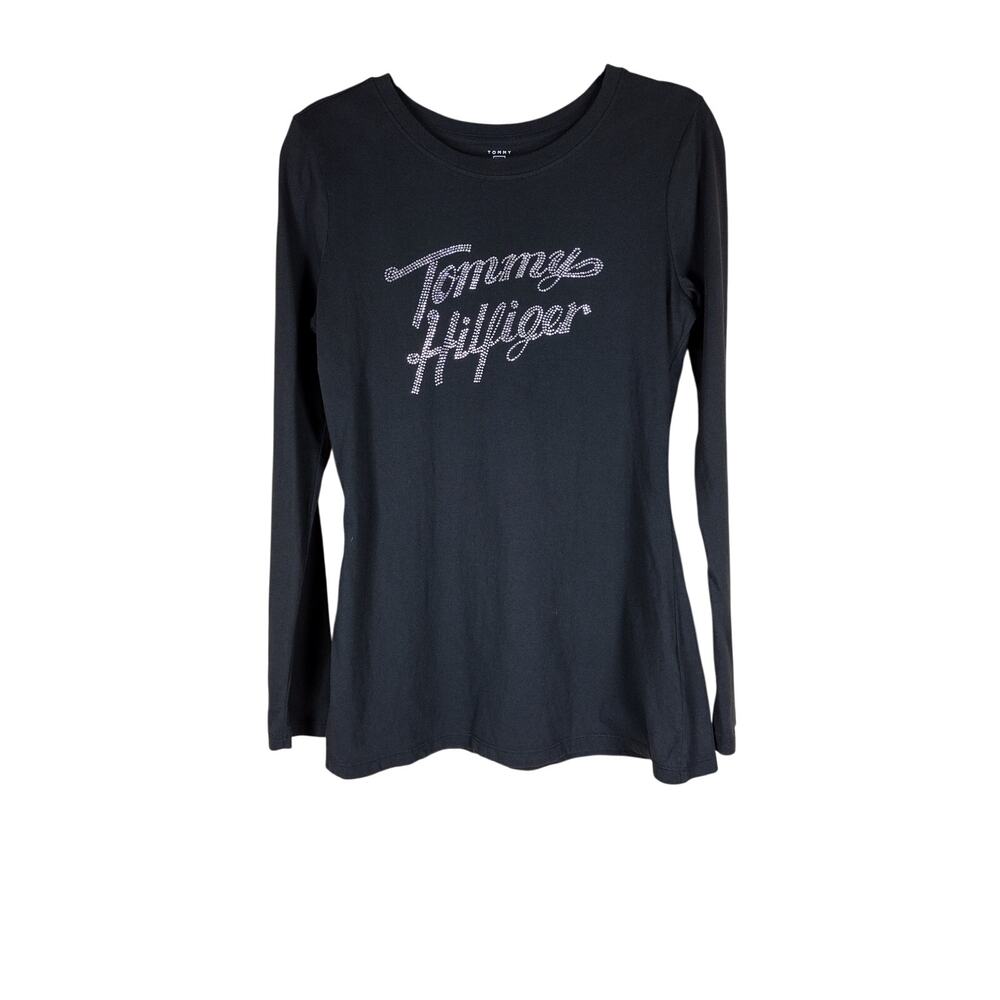 Tommy Hilfiger Shirt Women's Medium Blue Black Cotton Casual Long Sleeve
